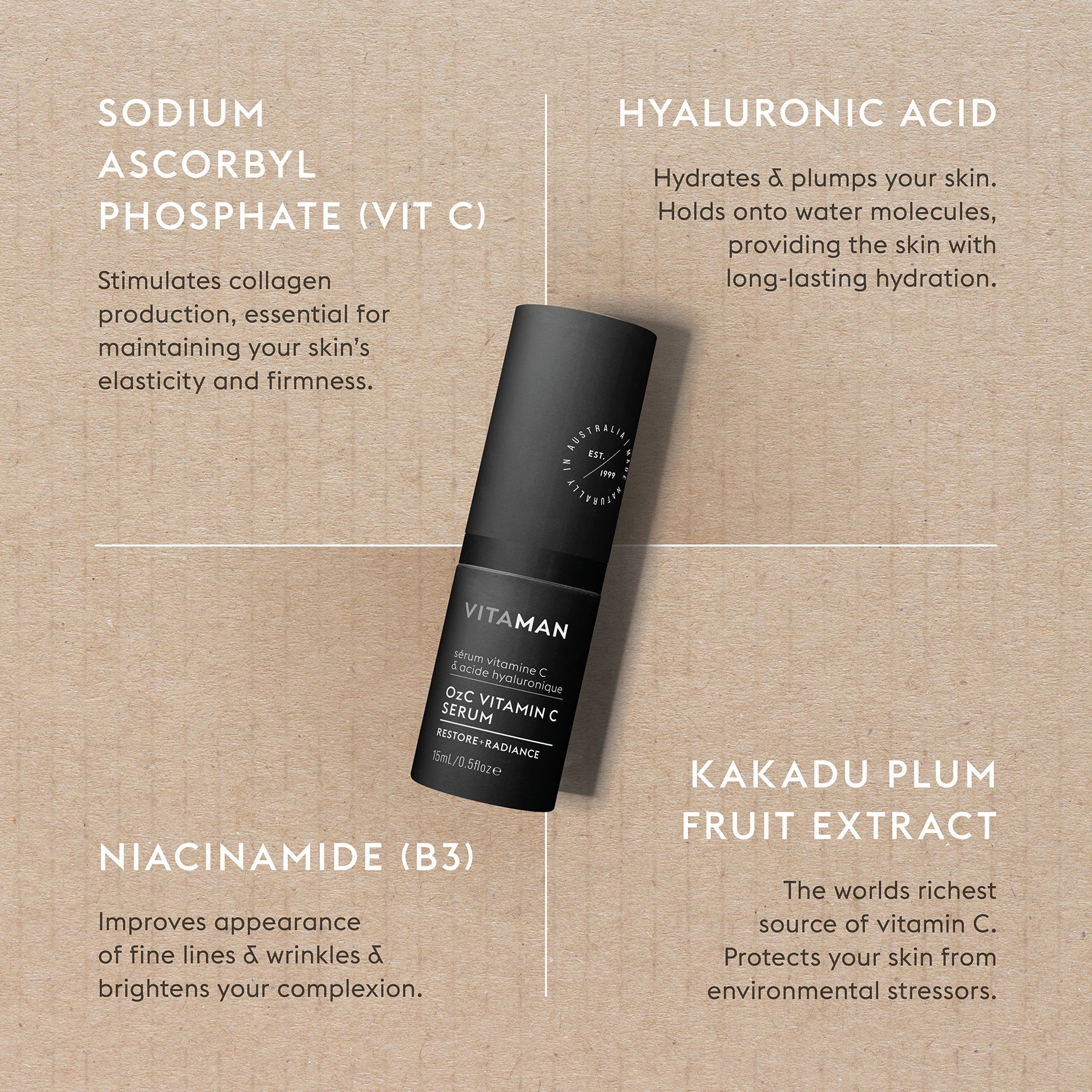 VITAMAN Vitamin C Serum 15ml - Concentrated Kakadu Plum to reduce